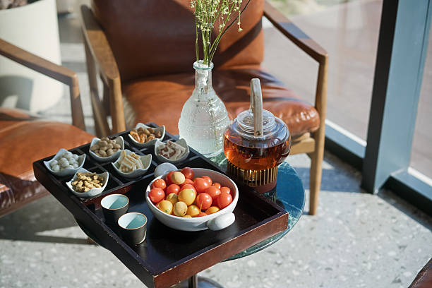 The fruits and tea on the tea table