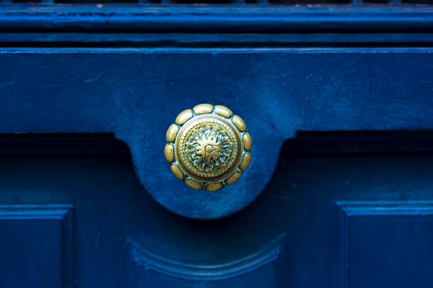Paris, France: Old Blue Door With Ornate Knob