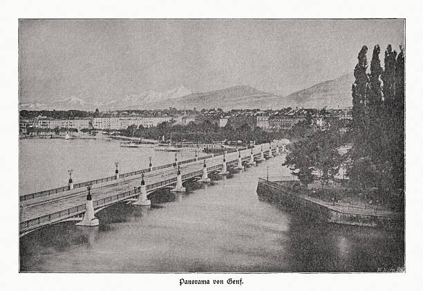 istock Historic panoramic view of Geneva, Switzerland, halftone print, published 1895 2207227611