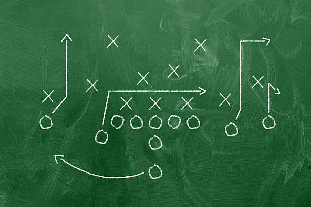 istock Football play strategy drawn out on a chalk board 2207230775