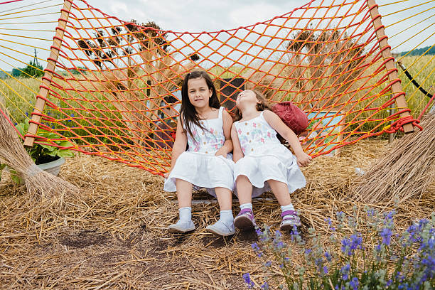 n a beautiful location, there is a red mesh hammock