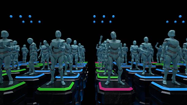 istock a group of humanoid robots on a reality show qualifying round, winners and losers 2207253161