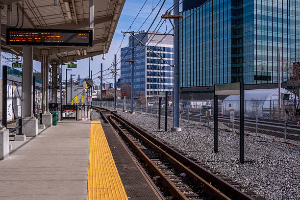 View of Yorkdale subway platform with tracks and concrete wall. Toronto, Canada - December 3, 2025.