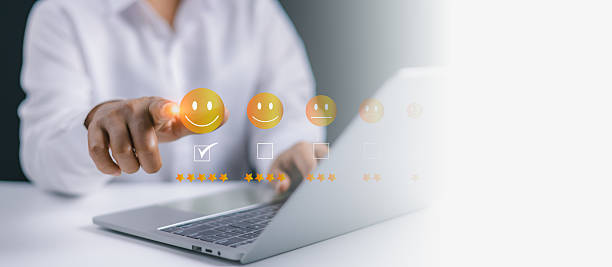 istock Customer Satisfaction Survey concept, 5-star satisfaction, Satisfaction feedback review, Good quality most.service experience rating online application, Customer evaluation product service quality. 2207265229