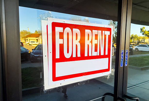 Bold Text FOR RENT, White Copy Space, 3D Illustration, Red Background.