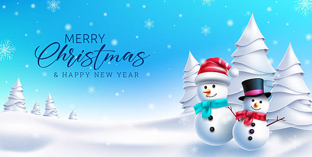 istock Christmas winter vector design. Merry Christmas greeting text with snow man characters in winter wonder land 2207277128
