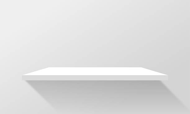 istock illustration of empty white shelf in empty room attached to wall with realistic light shadow effect 2207277541