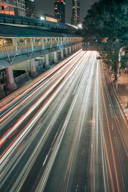 istock Night Light Trails at BTS Chong Nonsi Skywalk, Thailand 2207282850