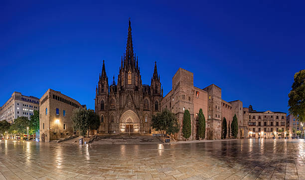 istock Panorama of the Barcelona Cathedral during blue hour 2207283597