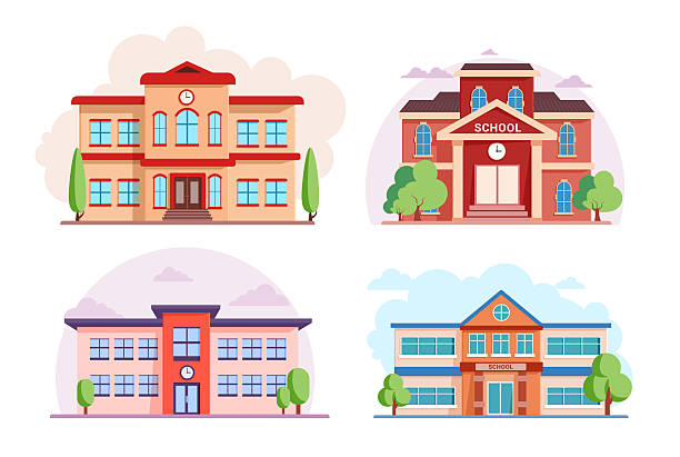 illustrations, cliparts, dessins animés et icônes de ensemble de cliparts de bâtiment universitaire de l’école. dessin de salle de classe icône clip art coloré pour l’étudiant et les élèves apprenant le collège - établissement scolaire