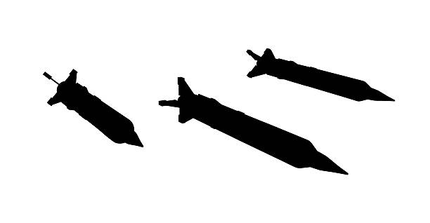 Silhouette of missiles isolated on white background