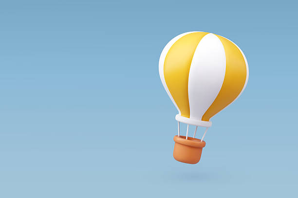 istock 3d Vector A minimalistic 3D hot air balloon icon in yellow and white, symbolizing travel 2207289356
