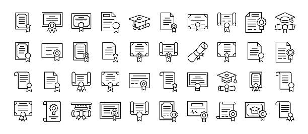 stockillustraties, clipart, cartoons en iconen met award, diploma, certificate icon set for ui, placards, books, apps. . suitable for web sites, books, cards, apps - diploma
