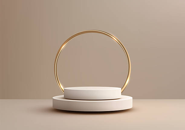 istock 3d luxury white round podium mockup with golden ring backdrop minimalist elegant product display showcase 2207292274