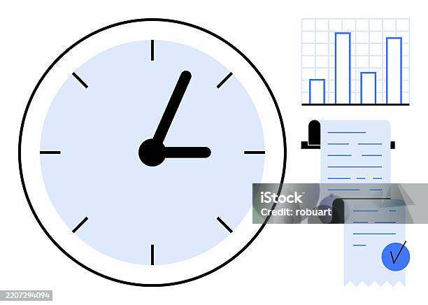 Clock Bar Graph Clock Bar Chart And Receipt With Checkmark Illustrating Time Management ...