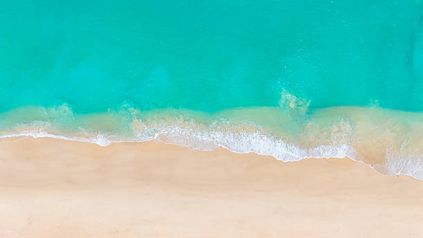 aerial beach with turquoise sea and white sand perfect for summer themed visuals