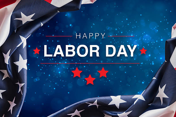 Labor Day Celebration with American Flag and Festive Blue Background