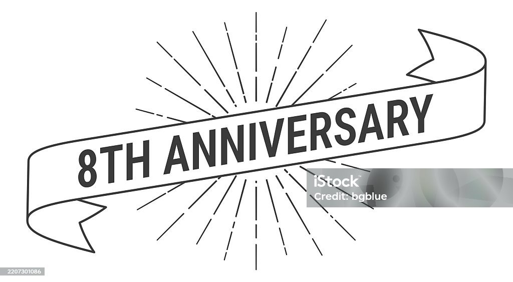 8th Label 8th Anniversary Banner With Sunbursts On White Background Stock ...