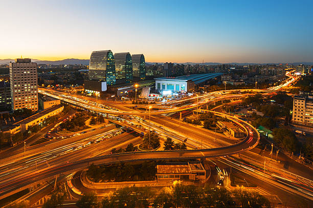 Overlooking the Xizhimen Overpass in Beijing at sunset