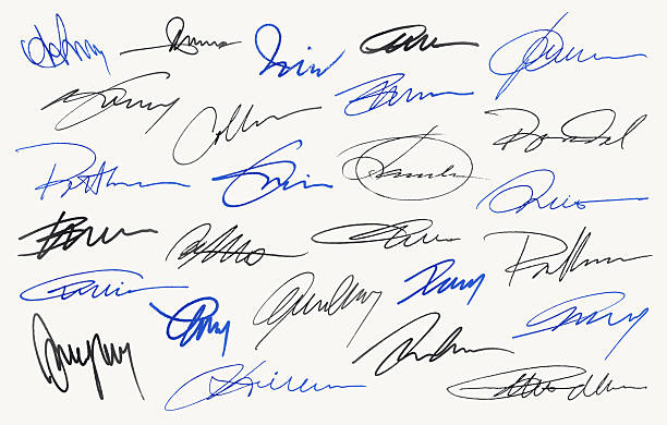 Collection of fake handwritten pen signatures and scribbles.