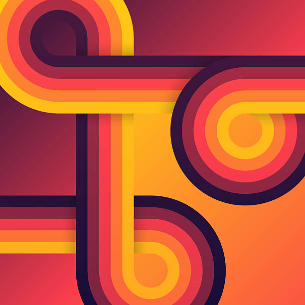Retro and trendy background. Abstract design with rounded and striped shapes in vintage style. Beautiful color gradient. This illustration can be used for your design, with space for your text (colors used: Yellow, Orange, Red, Brown, Black). Vector Illustration (EPS file, well layered and grouped), square format (1:1). Easy to edit, manipulate, resize or colorize. Vector and Jpeg file of different sizes.