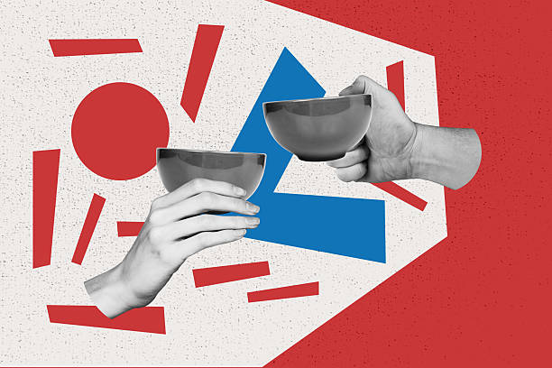 istock Trend artwork poster composite sketch image collage of asian oriental eastern element hand hold bowl cup drink beverage teatime rest 2207309756