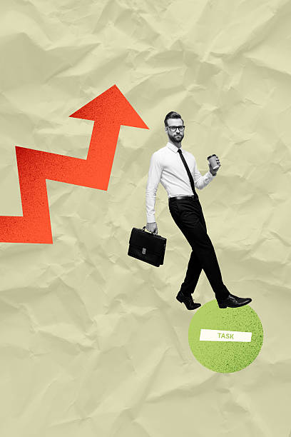 istock Exclusive image vertical collage of happy businessman stand arrow development task workload success statistics progress goal 2207311275