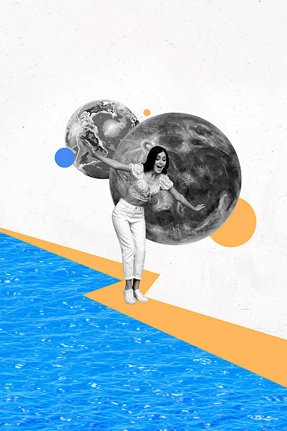 istock Composite sketch image design trend artwork collage of young lady walk route earth planet moon global tourism agency vacation abroad trip 2207312203