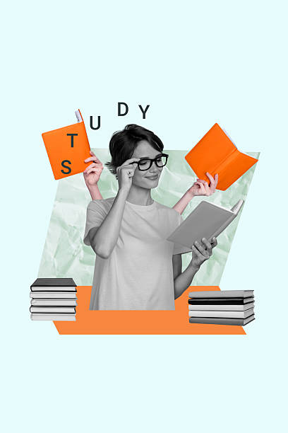istock Trend artwork composite banner photo collage of study library young lady student stand hand hold book read eyewear smart courses knowledge 2207317647