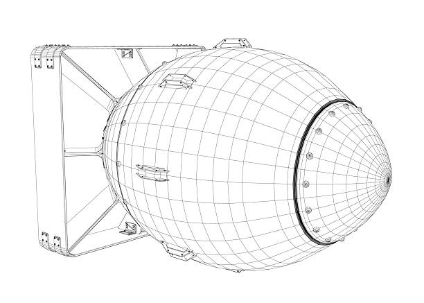 A bomb is shown in a black and white drawing. The bomb is large and has a pointed top. The drawing is in black and white, giving it a dramatic and ominous feel