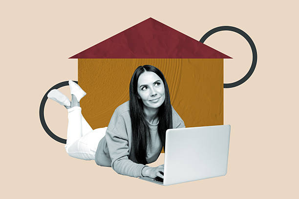 istock Sketch image artwork composite 3D photo collage of indoor workspace young lady lying down work laptop employment human resources manager 2207320368