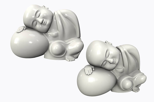 Original philosophical sleeping monk figurine porcelain decorative statue for garden decor, interior, buddhism religious theme, 3D rende