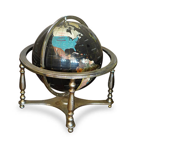 istock beautiful antique black globe on a brass base with four legs on white background, object, fashion, old, decoration, copy space 2207323317