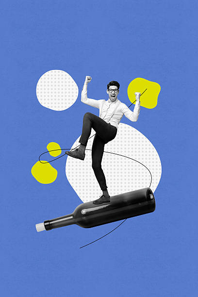 istock Vertical artwork trend collage of happy dandy guy dance wine bottle celebration weekend relax party event bar champagne chill 2207323843