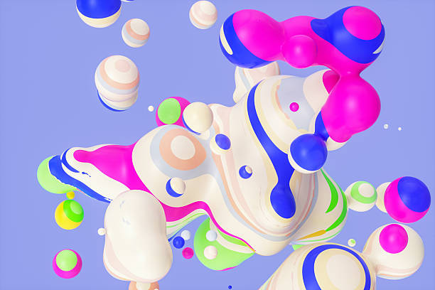 istock Abstract 3d art background with colorful marble spheres floating. liquid blobs. soap bubbles. 2207324564