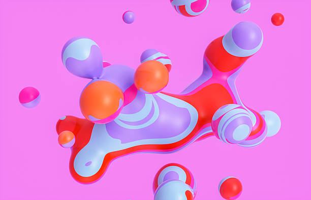 istock Abstract 3d art background with colorful marble spheres floating. liquid blobs. soap bubbles. 2207324638
