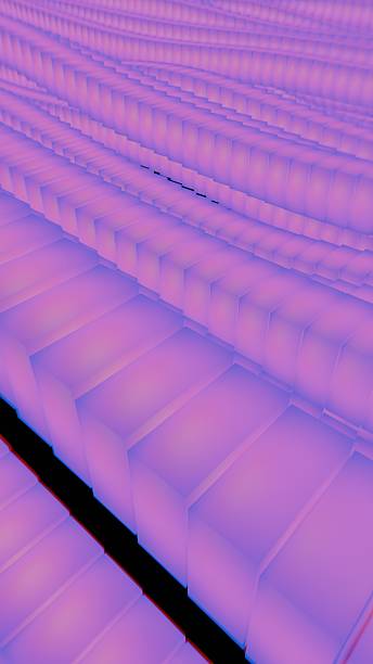 A purple 3D wave pattern with a textured surface, evoking illusions of depth and technology in a minimal, modern design.