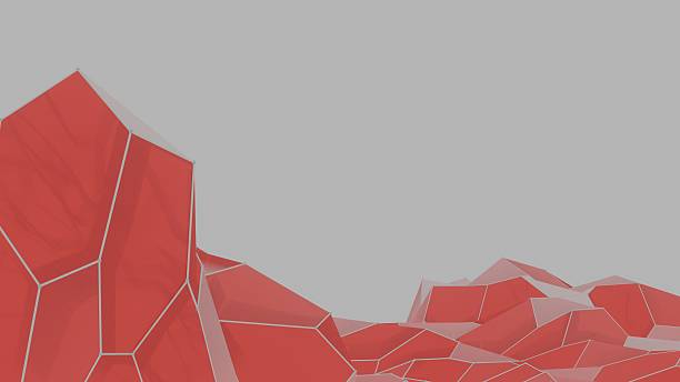 istock Vivid red polygonal surfaces form a low-poly mountain-like landscape on a light background, creating a modern abstract design. 2207325312