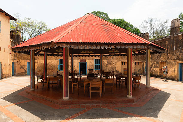Octagonal gazebo standing in a courtyard in zanzibar