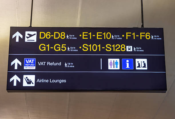 istock Information directional boards hanging in the airport hall. 2207328263