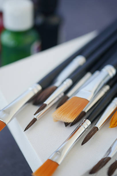 istock A Variety of Assorted Paintbrushes on Canvas Set Against Colorful Backgrounds 2207334039