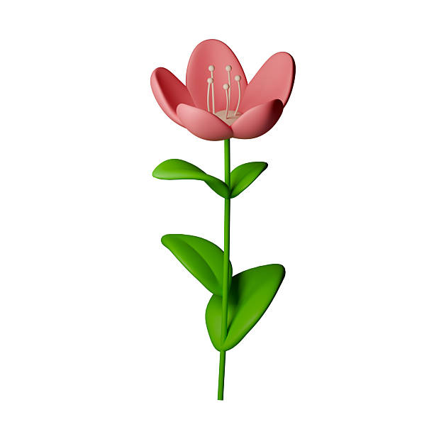Charming 3D pink flower illustration with green leaves, perfect for nature themed projects, floral designs, or digital art. Enhance beauty and freshness in visuals.