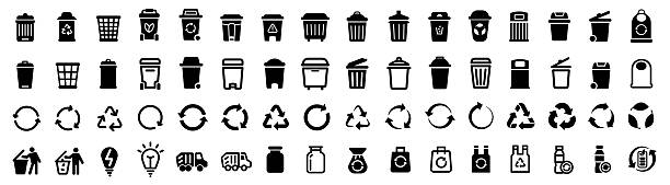 ilustraciones, imágenes clip art, dibujos animados e iconos de stock de icono de papelera e icono de reciclaje - contenedor para la basura