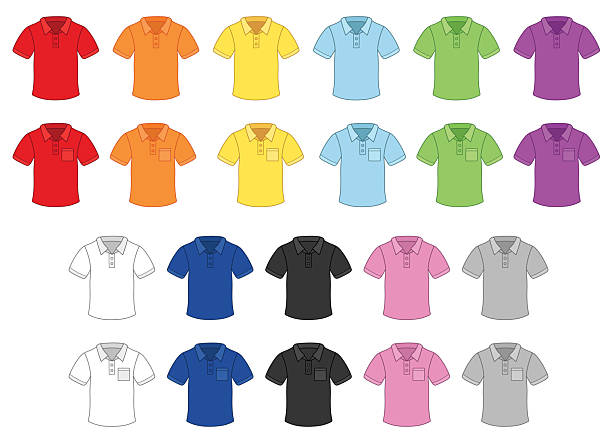 istock Cartoon Golf or Tennis Shirt Clipart Color Set, with and without Front Pocket Variation 2207351618
