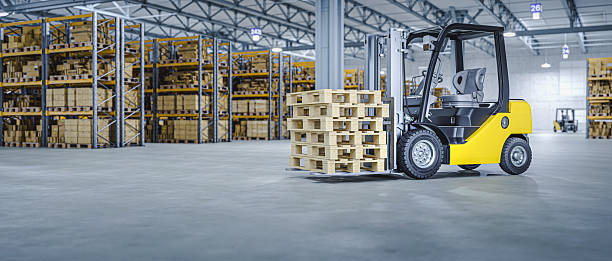 istock Forklift carrying wooden pallets in a large warehouse 2207354653