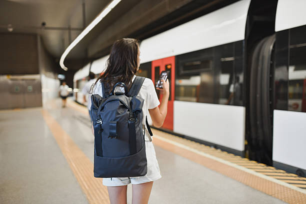 istock Female Backpacker Waiting For Metro Checking Phone When It's Arriving 2207356600