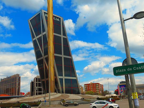 Madrid, Spain,  The Plaza de Castilla.Madrid Gateway of Europe  KIO Towers in Madrid, Spain , the busy intersection with its surrounding towers, bus station and roaring traffic in the heart of downtown Madrid, Spain.