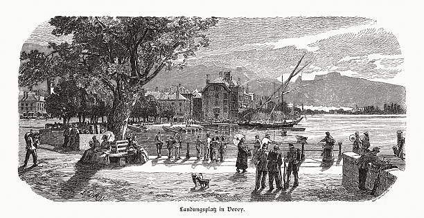 istock Historical view of Vevey, Vaud, Switzerland, wood engraving, published 1895 2207359430