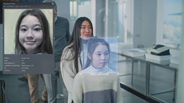 istock Queue of Diverse People Passing Biometric AI Face Identification at Border Control in Airport Terminal 2207360718
