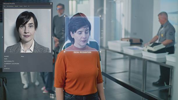 istock Queue of Diverse People Passing Biometric AI Face Identification at Border Control in Airport Terminal 2207361230